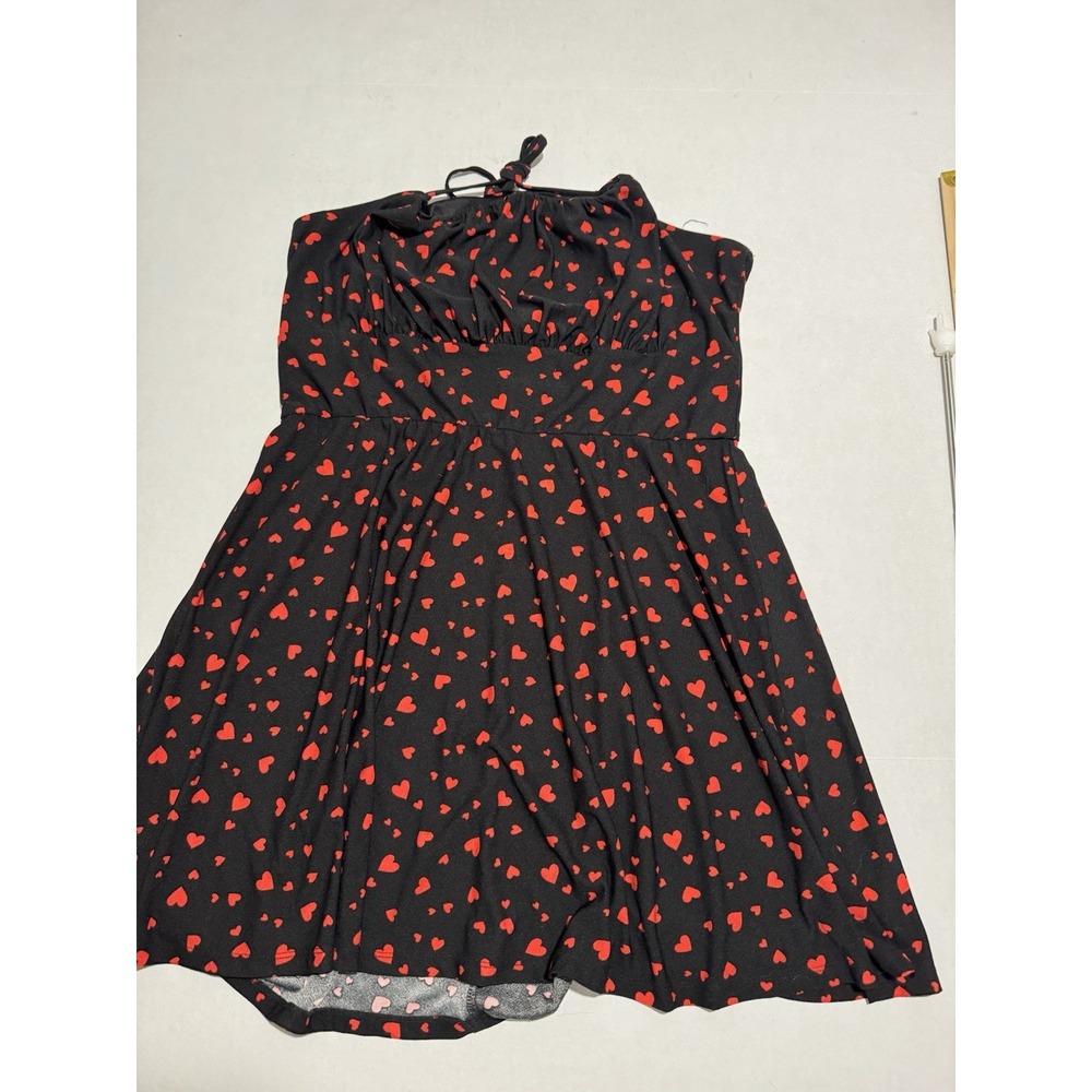Lily Rose Black Dress w/Red Hearts, Tie Up Shoulders, women's‎ XXL